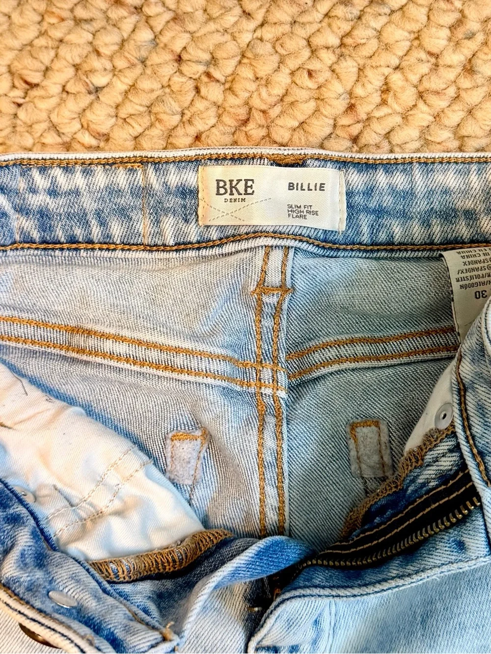 BKE Light Blue High-Rise Flare Jeans with Knee Rips